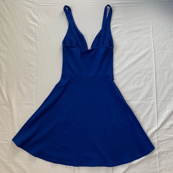 Blue V-neck Fit and Flare Dress - Picture 4 of 5